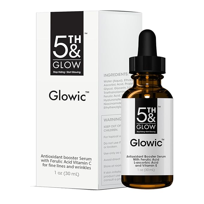 5th & Glow Glowic Anti-Aging Serum for Women – Antioxidant Serum for Face - Contains Hyaluronic Acid and Vitamin C – Reduces the Appearance of Dark Spots, Fine Lines, and Wrinkles, 1 oz
