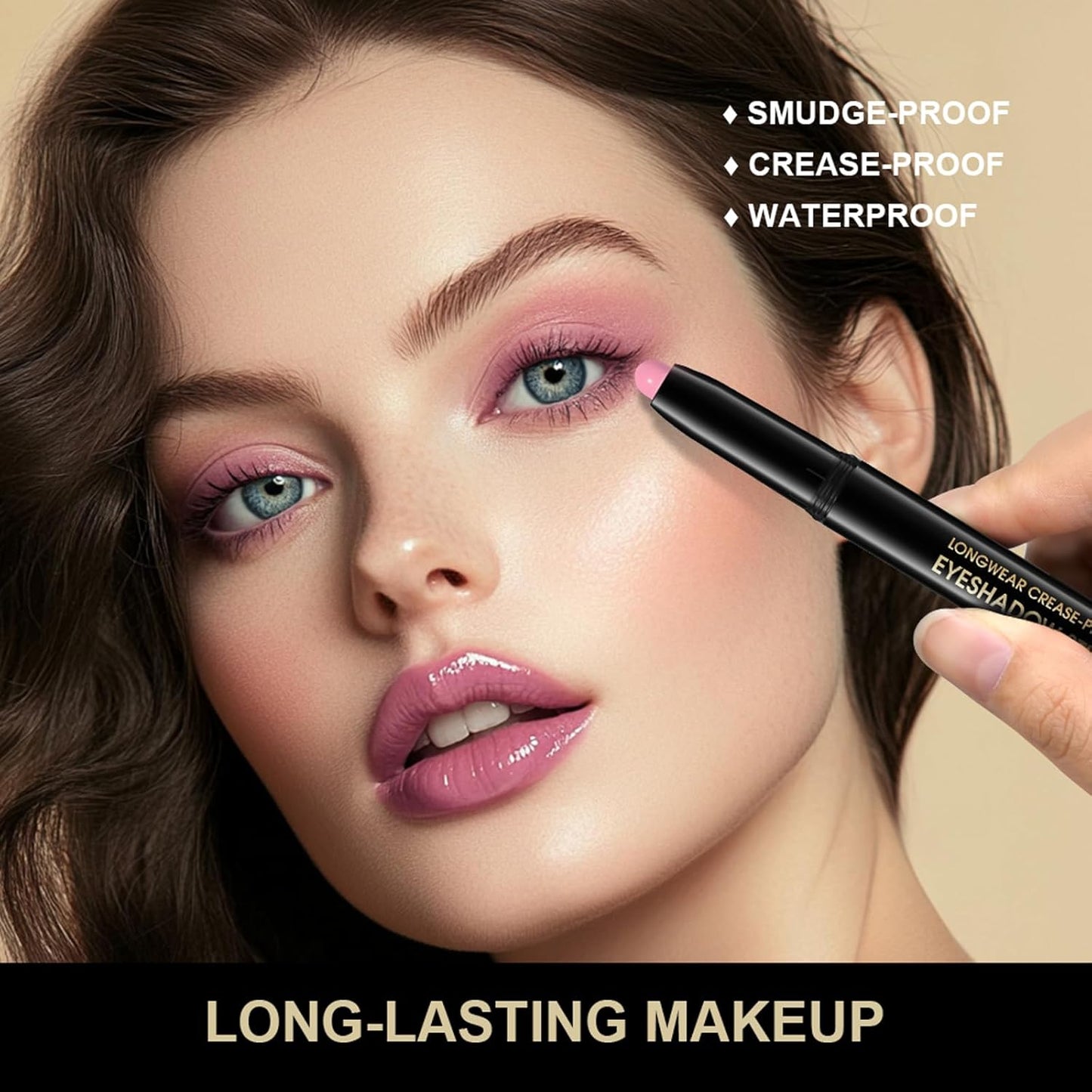 CHIFURE Eyeshadow Stick, Shimmer and Matte Cream Eye Shadow Brightener Sticks Eyeliner Pencil Crayon, Waterproof Long Lasting Eye Highlighter Stick Makeup,0.056 Oz(2PCS #1-Caramel+#9-Champagne)