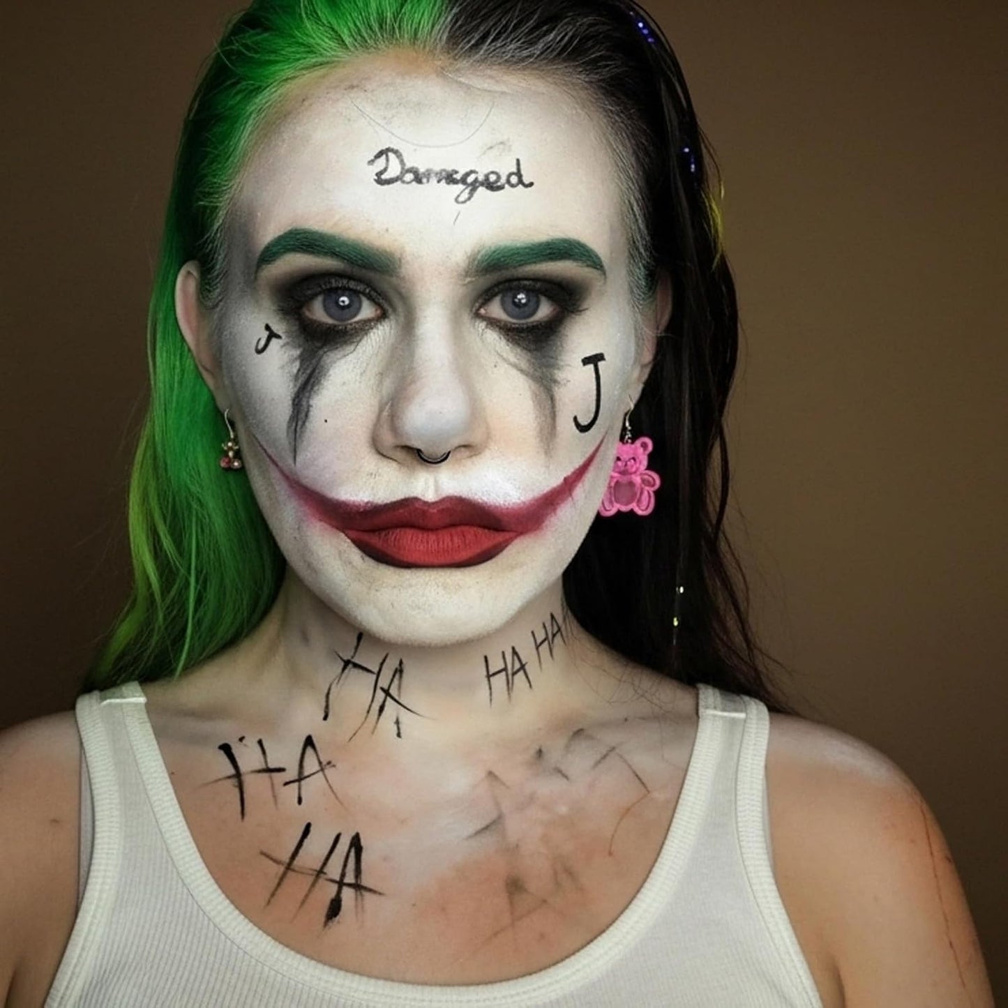 Halloween Joker Clown Makeup Kit,Red White Blue Black Face Body Paint+Lime Green Temporary Hair Wax+4 pcs sponge,Water-Based Face Painting for Clown Skull Devil Cosplay Costume SFX Makeup Set