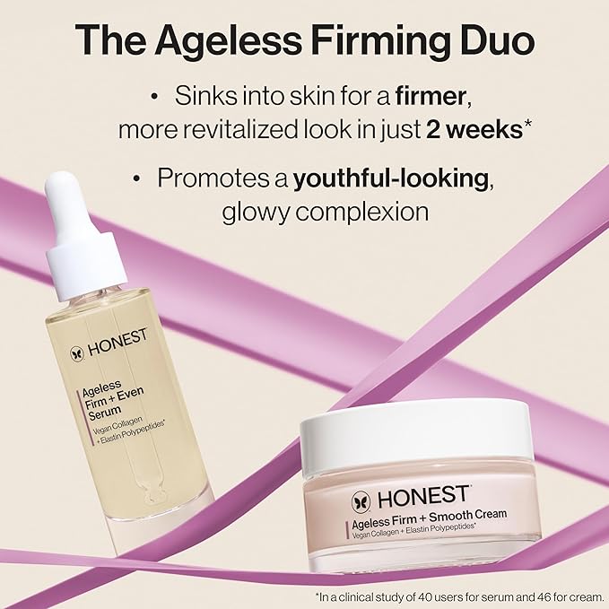 Honest Beauty Ageless Firm and Even Serum | Powered by Vegan Collagen and Elastin Polypeptides | Firmer-Looking Skin and Even Tone | Fragrance Free, EWG Verified, Vegan, Cruelty-Free | 1 fl oz