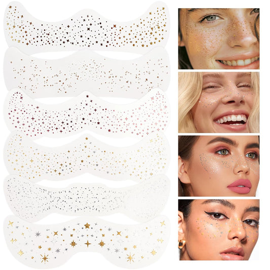6Pcs Face Makeup Patches, Glitter Freckles Face Tattoo, Beauty Face Makeup Cute Glitter Makeup Accessories for Women - Cosmetic Glitter for Face