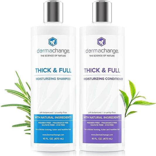 Natural Hair Growth Shampoo and Conditioner Set - Sulfate Free, Vegan, Thicker Hair Regrowth with Vitamins - Hair Loss & Thinning Products - Curly or Color Treated Hair - For Men and Women (16oz)
