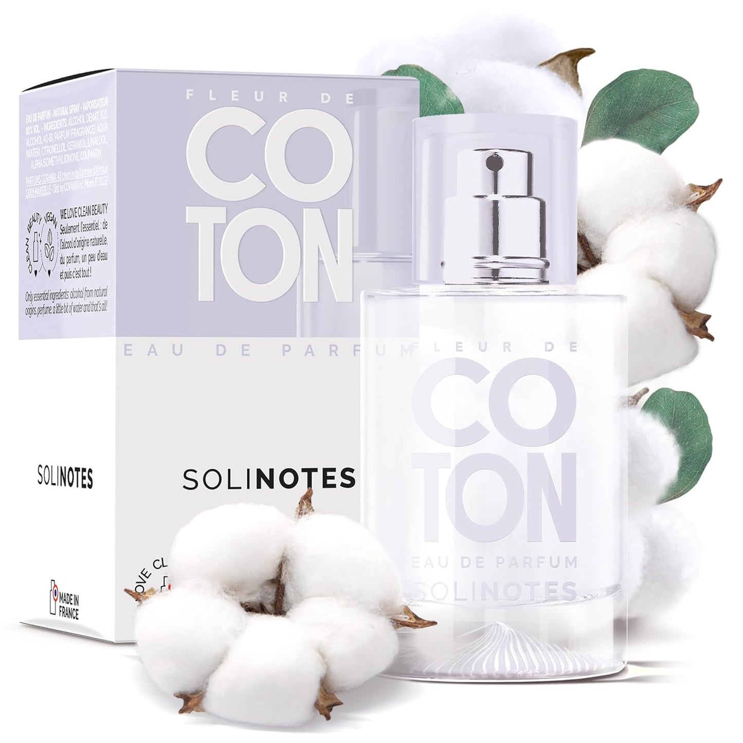 Solinotes Cotton Flower Perfume for Women & Men, 1.7 Fl Oz/ 50 ML Eau De Parfum, Delicate Floral and Soothing Scent with Premium Ingredients - Clean Perfume, Cruelty Free, Vegan, Made in France
