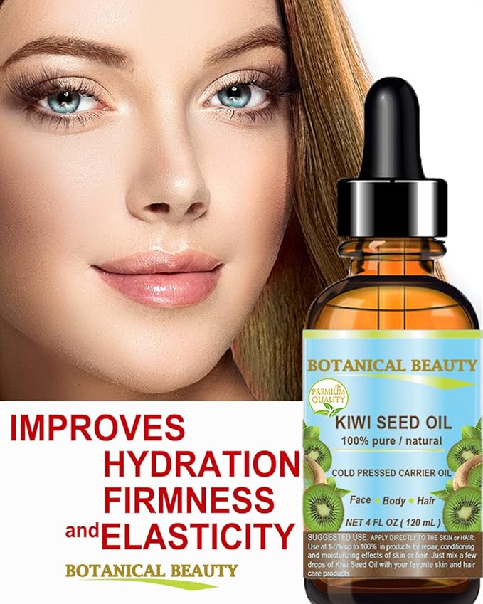Botanical Beauty KIWI SEED OIL. 100% Pure Natural Undiluted Virgin Cold Pressed Carrier Oil 4 Fl.oz.- 120 ml for Face, Skin, Body, Hair, Nail Care
