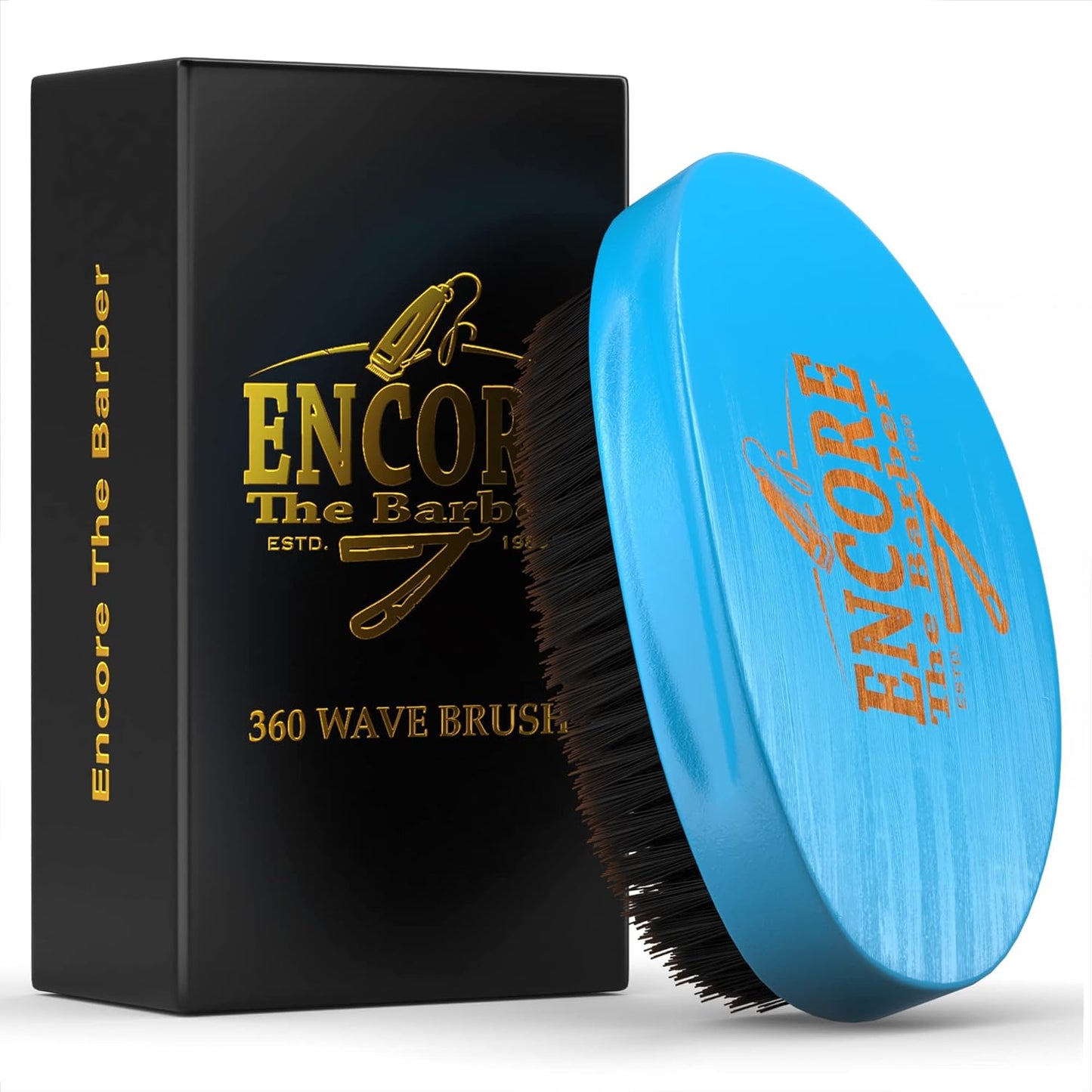 360 Wave Brush medium boar bristle | curved - palm - for man - women - boys - girls - hair waves(Blue)