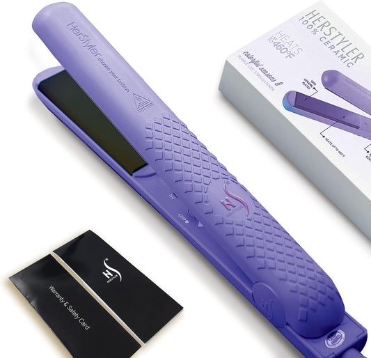 Herstyler Colorful Seasons Flat Iron - Travel Friendly Dual Voltage Flat Iron 1.25 inch - Ceramic Dual Voltage Hair Straightener - Purple Straightening Iron with Negative Ion Technology To Fight Frizz