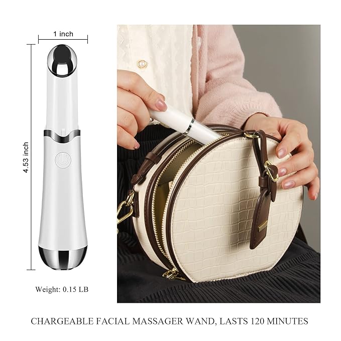 Ideal Swan Eye Massager Wand - Chargeable Facial Massager for Dark Circles, Eye Bags, Puffiness Under Eyes (White)