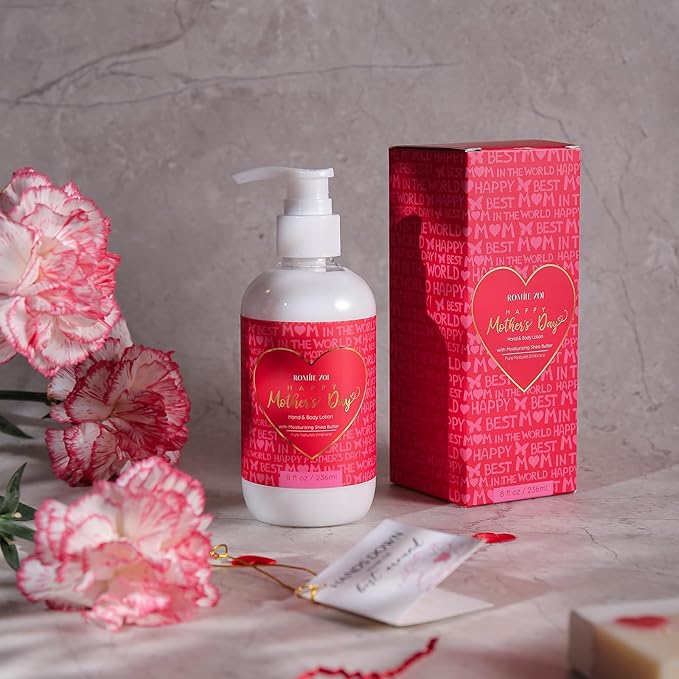 Hand & Body Lotion for Mother's Day Gift Basket- Red Heart - Infused with Rose Scented Aroma - 236 ML /8 FL OZ