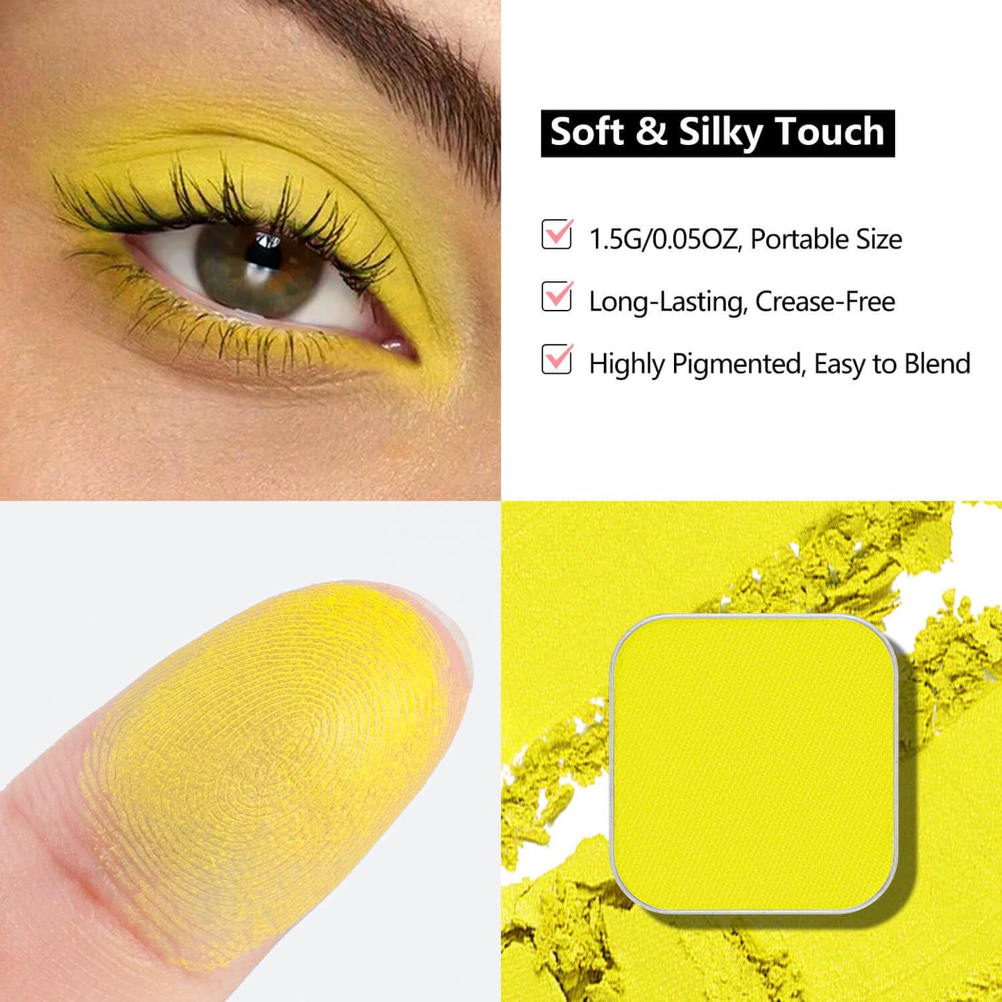 Matte Single Eyeshadow Refill – Bright Yellow, High-Pigment, Blendable & Long-Lasting, Pressed Powder with Metal Pan, DIY Magnetic Palette Compatible, Easy to Apply & Remove