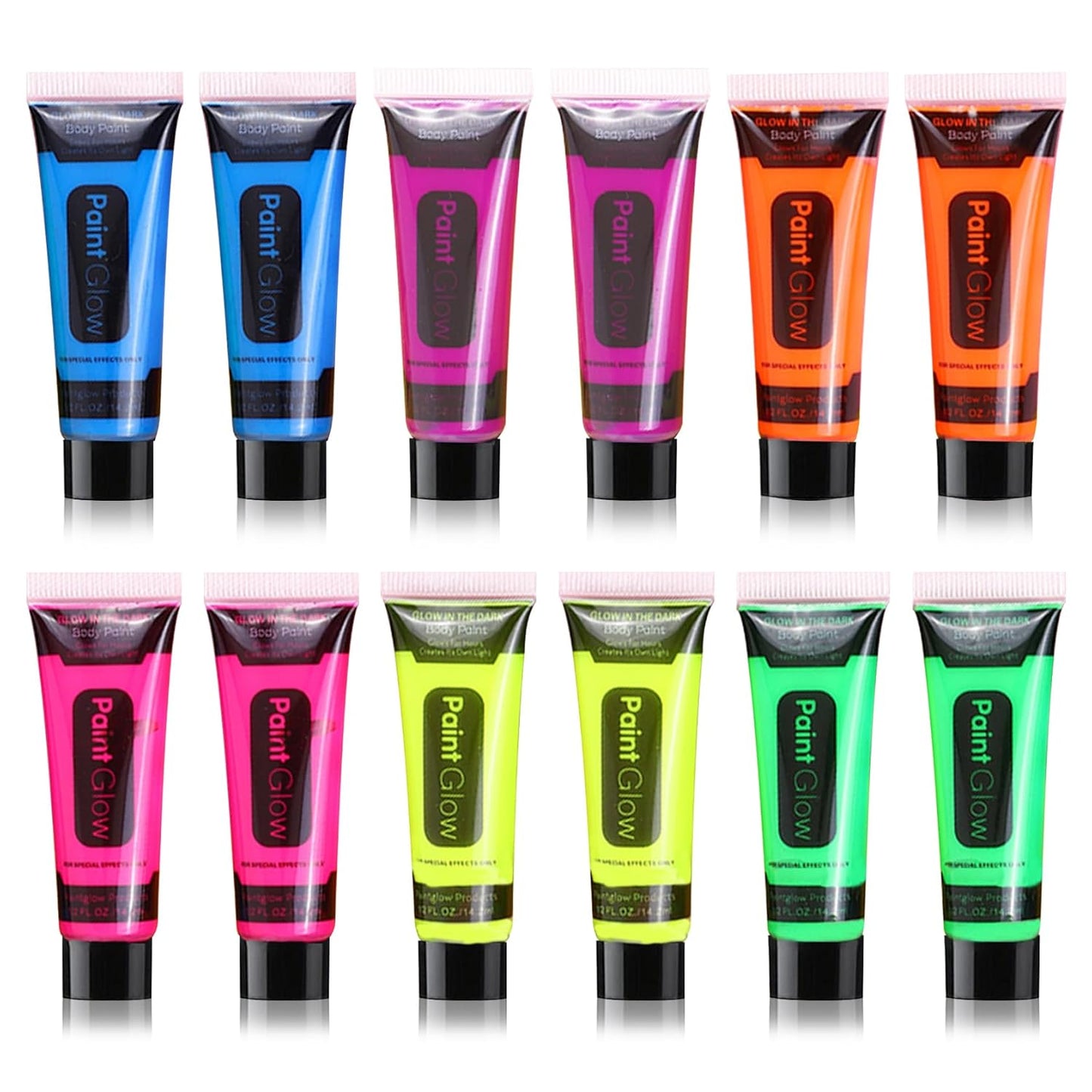 12 Pcs Glow in the Dark Face Body Paint,Blacklight Neon Face & Body Paints,Easily Cleanable Paint Set Neon Makeup Glow in the Dark Party Supplies