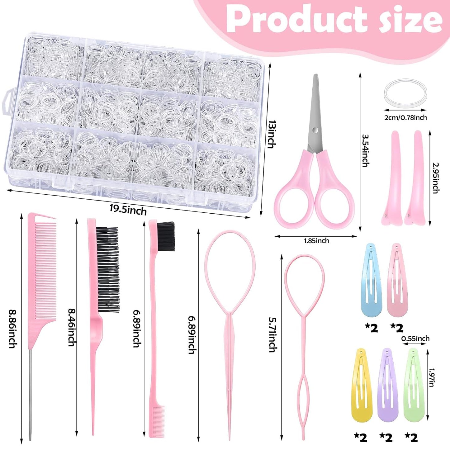 2200 Pcs Clear Hair Ties, Hair Loop Styling Tool Set with Hair Tie Cutter, Elastic Hair Accessories for Toddler Baby Girl Women