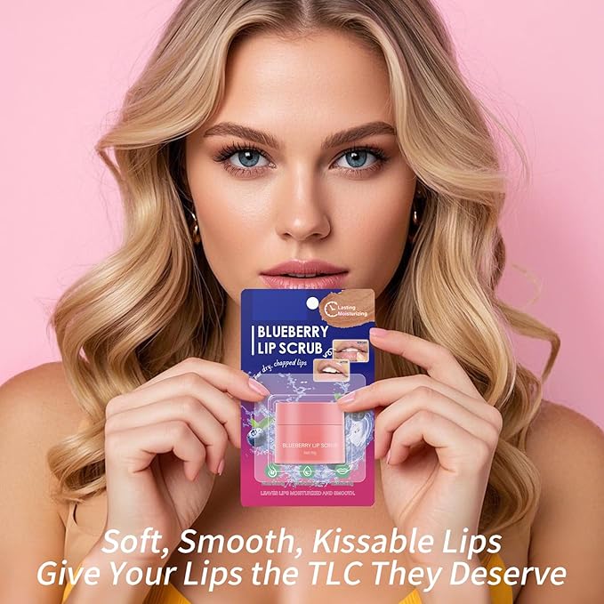 Blueberry Lip Scrub for Women Dry, Cracked and Dark Lips – Lip Scrubber Exfoliator and Organic Lip Scrubs Exfoliator and Moisturizer with Lip Brush – Vegan, Cruelty-Free Lip Care Products