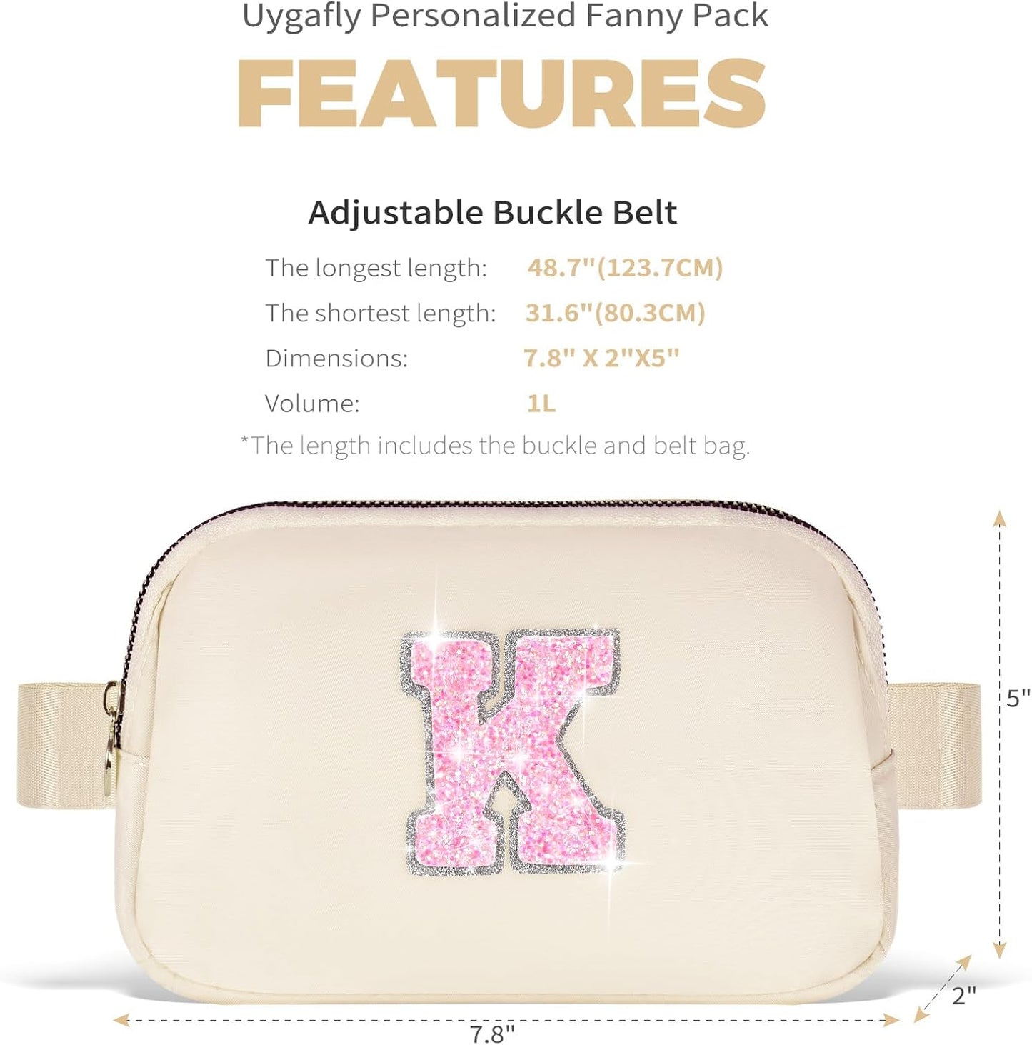 Fanny Pack Belt Bag Crossbody Bags with Initials Letter Patch Trendy Stuff for Teens Cute Stuff Birthday Gifts for Teenager Girls | Khaki,Initial K