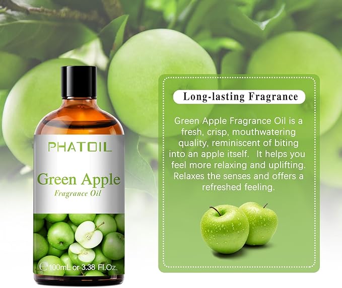 3.38FL.OZ Green Apple Fragrance Oils for Aromatherapy, Essential Oils for Diffusers for Home, Perfect for Diffuser, Yoga, DIY Candle and Soap Making - 100ml