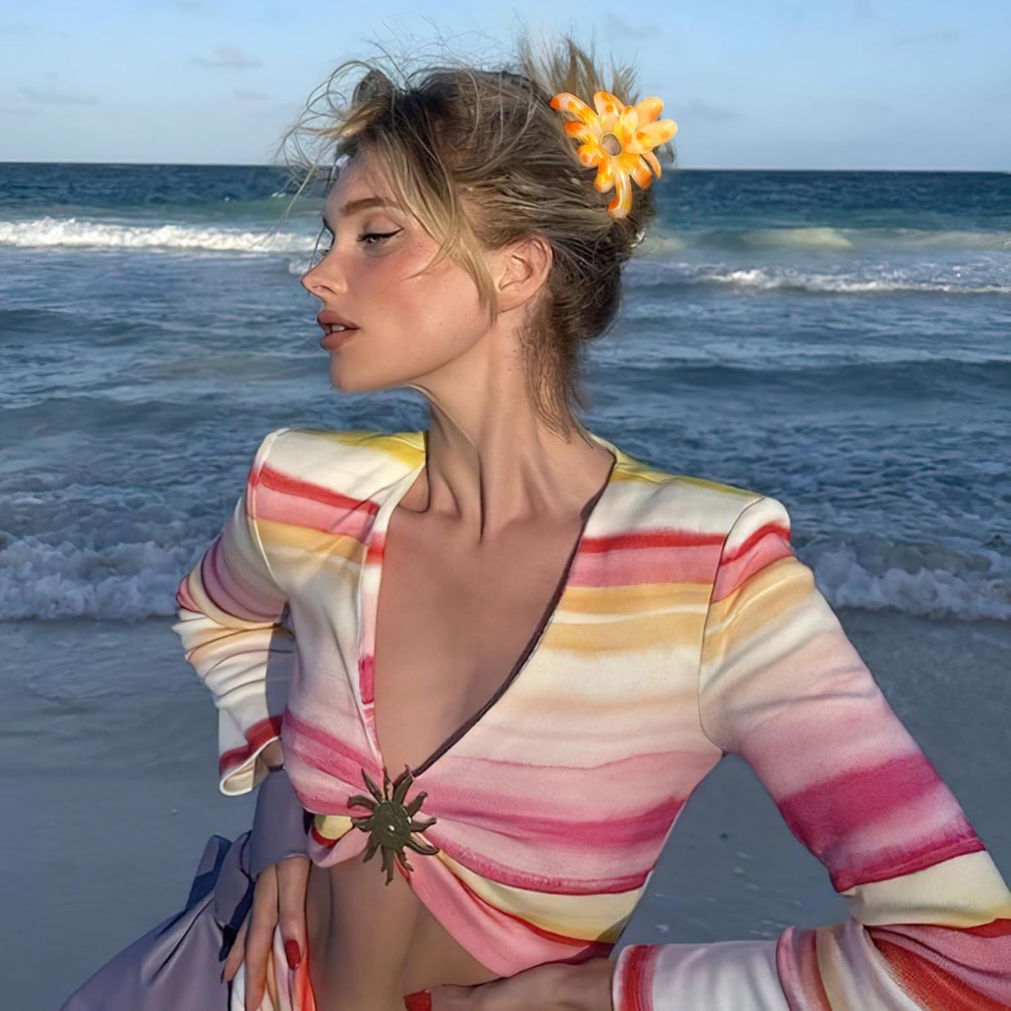 Hair Clips for Women,6PCS Big Flower Claw Clips for Thick Thin Hair,Strong Hold Cute Hair Accessories for Girls,Nonslip Beach Vacation Essentials Summer Accessories (variegated)