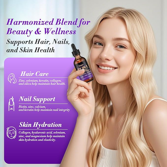 Liquid Collagen, Biotin & Hyaluronic Acid – Hair Growth Vitamins and Mineral Supplements for Women and Men Supports Hair, Skin & Nails | Vitamin B Complex-60ML