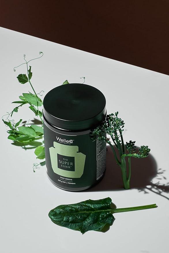WelleCo The Super Elixir Daily Greens Powder, Probiotic Drink Mix with Whole Foods, Gluten Free, Vegan Gut Health Powder, Energy, Immunity, Healthy Skin, Hair & Nails (300g, Unflavored) Jar