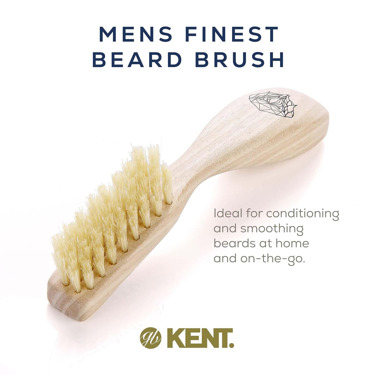 Kent BRD2 Boar Bristle Beard Brush for Men - Specially Cut Natural White Boar Bristle for Flawless Shaping and Grooming, Ergonomic Pistol-Like Grip Wood Handle, Dry or Wet Beard, Distributes Oils