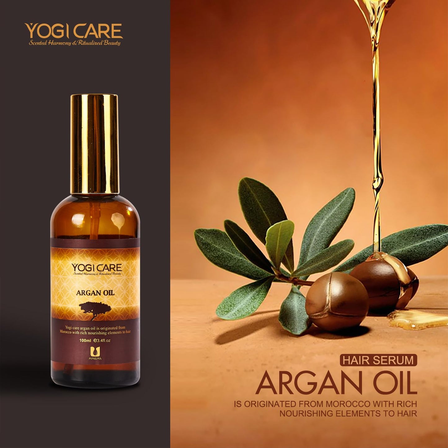 Moroccan Argan Oil For Frizzy, Dry & Damaged Hair – Nourishing & Strengthening Hair Care Oil For All Hair Types – Anti Frizz, Moisturizing, Repair & Shine – 3.4 FL.OZ Glass Bottle