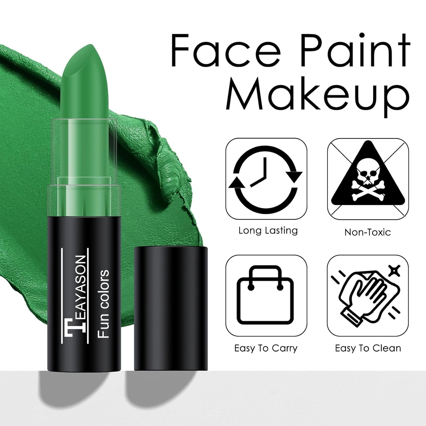 2pcs Green Face Body Paint Stick,Green Eyeblack Lipstick for St Patricks Day/Halloween/Costume Accessories Vampire/Joker/Clown/Witch Makeup Cream Face Paint SFX Makeup Easy to Blend