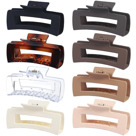 4.1 Inch Large Hair Clips 8 Pcs Square Claw Clips for Thick Hair Big Hair Claw Clips Acrylic Banana Jaw Clips Hair Accessories for Women and Girls -Transparent