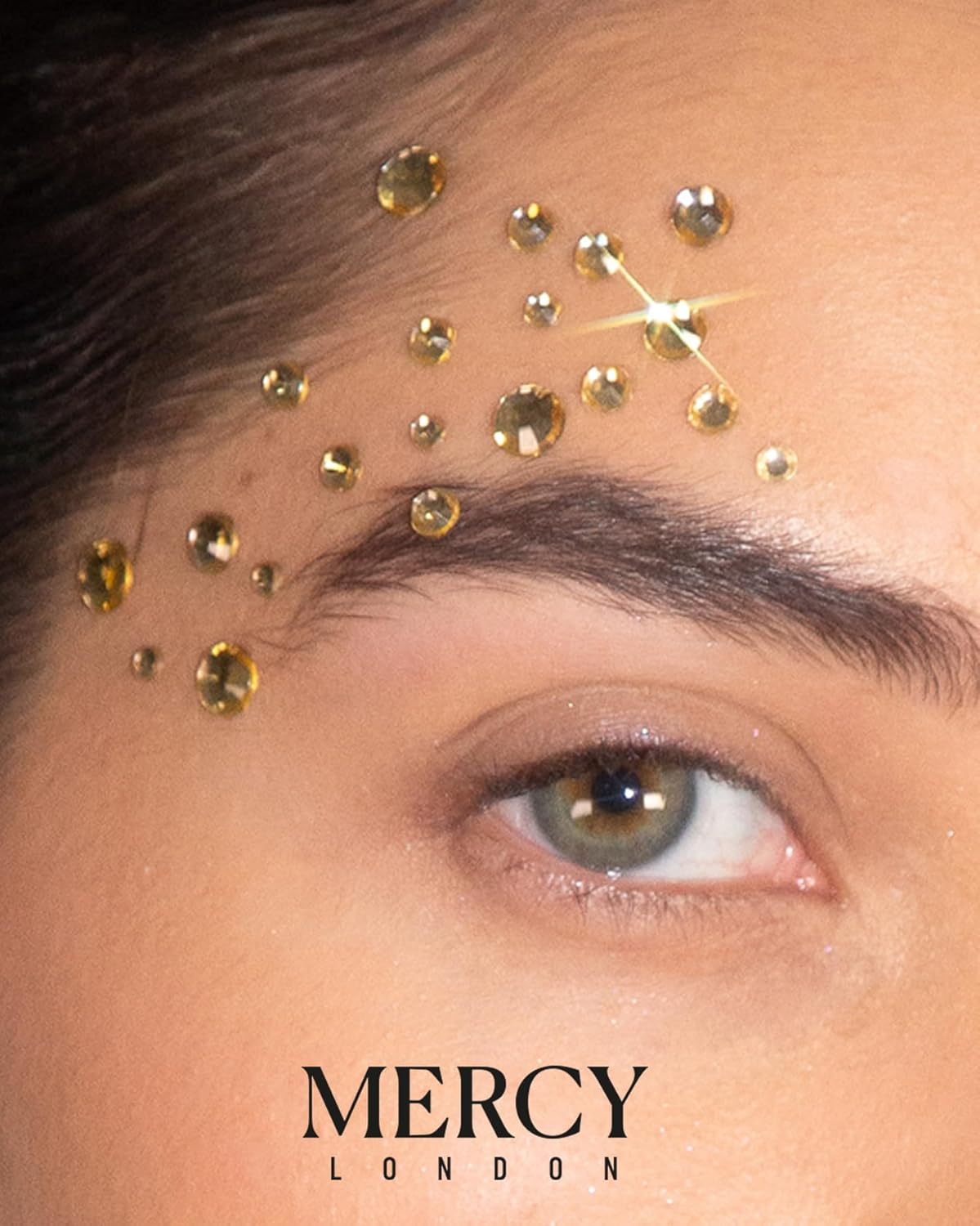 MERCY LONDON Face Gems in Gold, 866 Self Adhesive Rhinestone Stickers for Face, Eye, Makeup, Body, DIY Face Gems