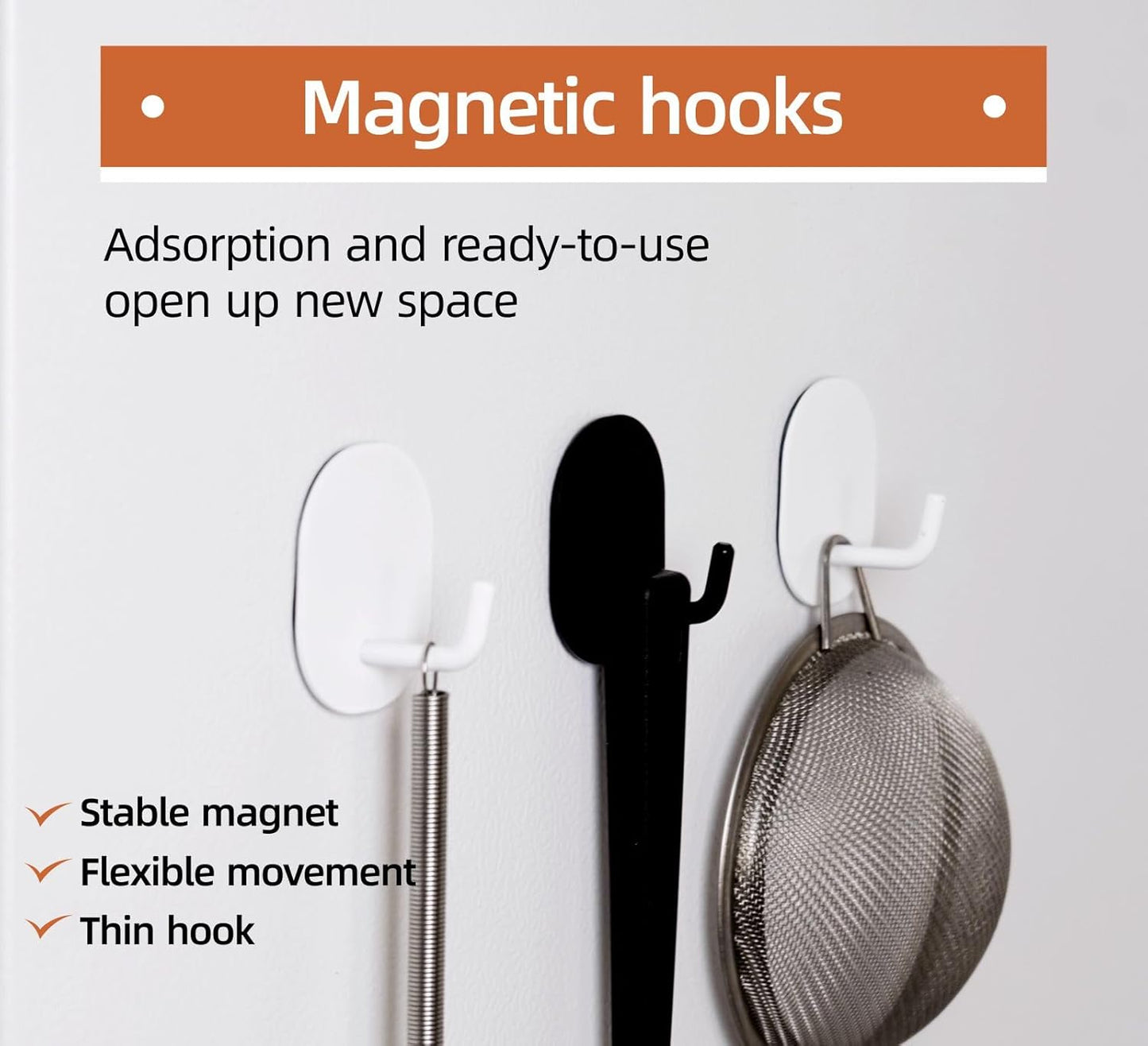 Magnetic Hooks,Strong Hooks for Kitchen, Refrigerator, Wardrobe and Outdoor Grill, Cabin, Hanging Clothes, Keys, Kitchenware(White&Black, 2psc)