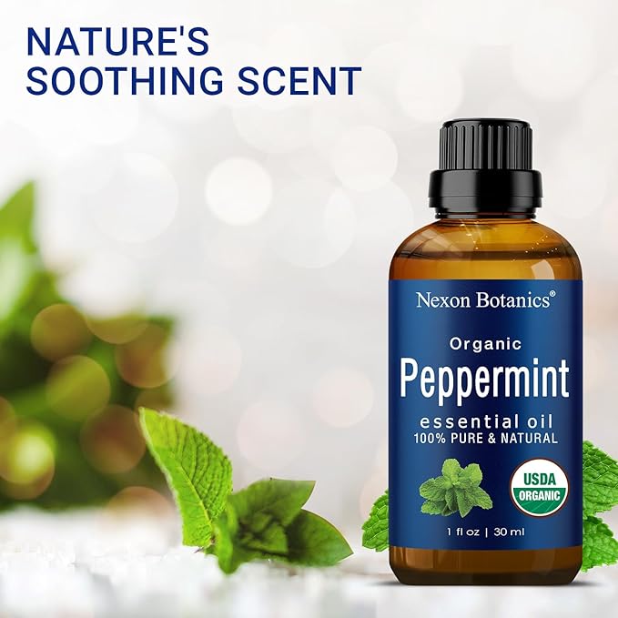 Organic Peppermint Essential Oil 30 ml - Pure Natural Mint Oil for Aromatherapy, Diffusers, Hair & Skin Care - Undiluted Menthol - Nexon Botanics