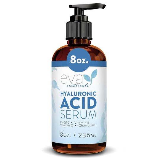 Eva Naturals Anti-Aging Hyaluronic Acid Serum For Face - Professional & Potent Hydrating Anti-Wrinkle Formula For Fine Line & Uneven Skin Tone - Contains Vitamin C, B, & E, Paraben Free (8 Oz)