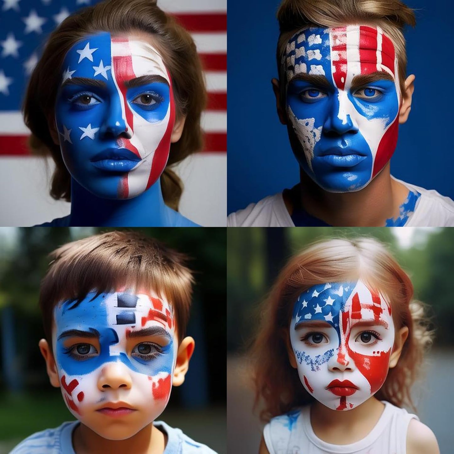 Mysense Red White and Blue Face Body Paint Stick,USA Flag Pride Patriotic Face Paint,4th of July Accessories,Water Based Temporary Hair Color,Halloween SFX Cosplay Clown Makeup,0.5oz/pc