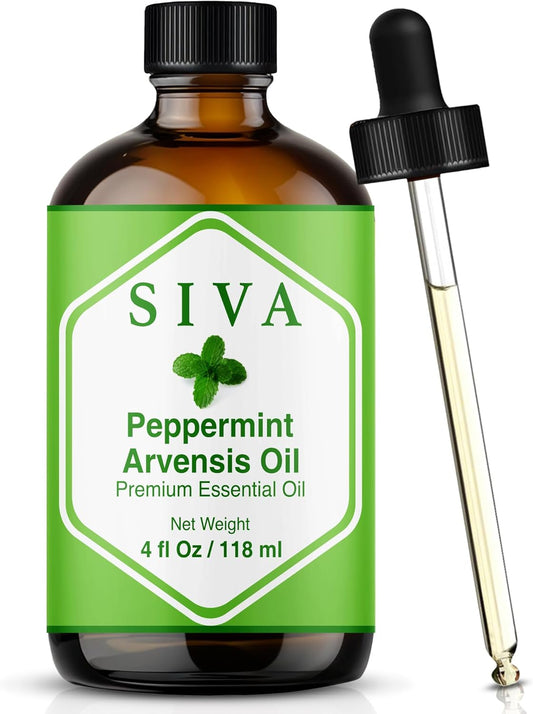Siva Peppermint Arvensis Essential Oil - 4 Fl Oz – 100% Natural Peppermint Arvensis Oil - for Diffuser, Face, Skin Care, Aromatherapy, Hair Care, Scalp and Body Massage - with Dropper