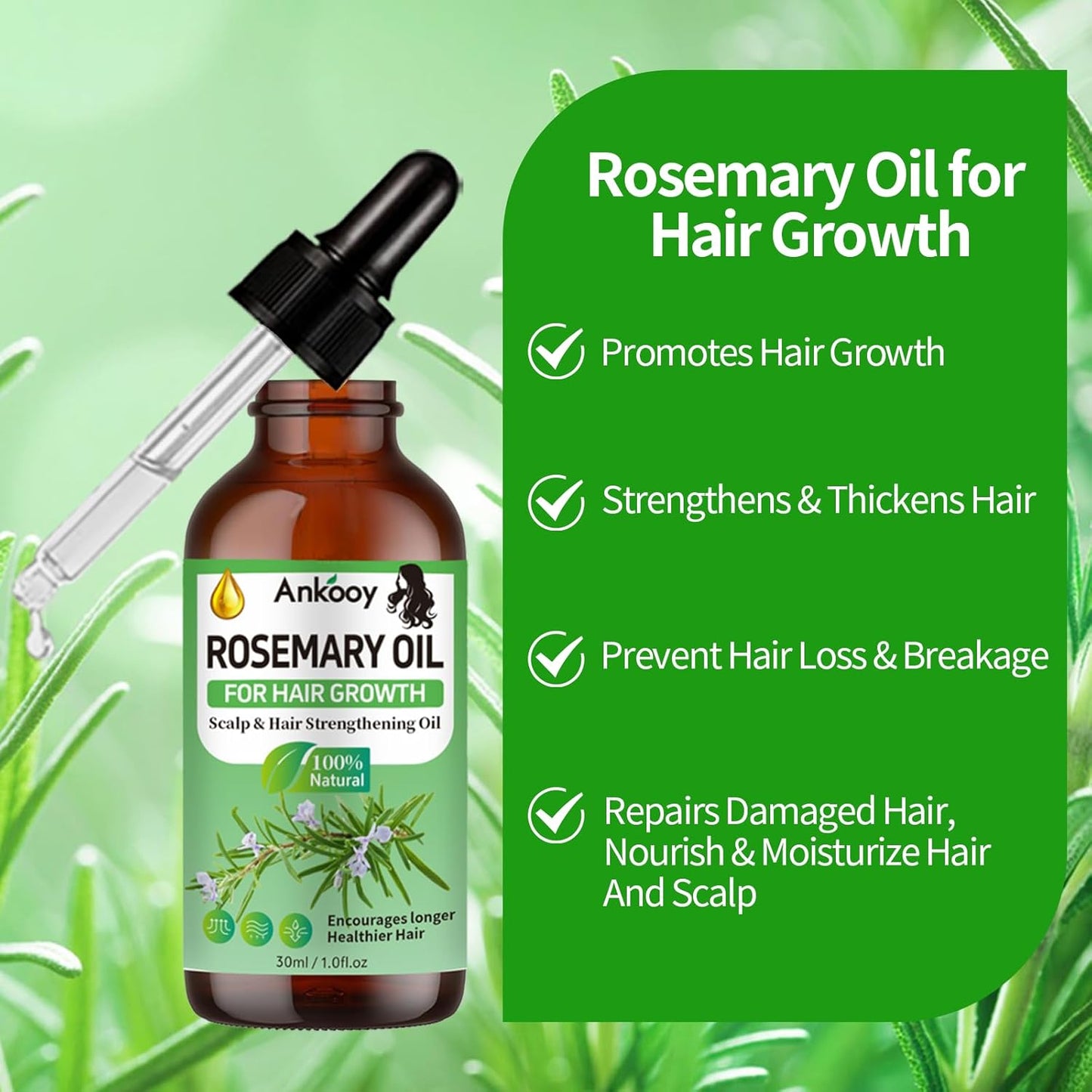 2 Pack Rosemary Oil for Hair Growth,Rosemary Hair Growth Oil,Hair Strengthening Serum for Dry Damaged Hair,Hair Loss Treatment & Thickens Hair,Scalp Care Promotes Hair Thickness for Men Women