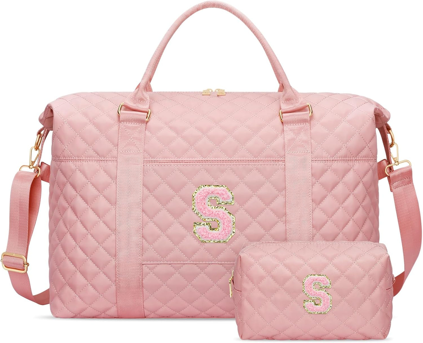 Gifts for Teen Girl, Initial Travel Duffle Bag, Personalized Women Weekender Overnight Bags, Gift for Daughter Kid Girl Wife Friend（Pink,S)