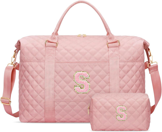 Gifts for Teen Girl, Initial Travel Duffle Bag, Personalized Women Weekender Overnight Bags, Gift for Daughter Kid Girl Wife Friend（Pink,S)