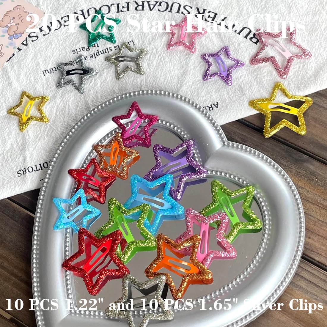 20 PCS Sparkling Star Hair Clips Snap Hair Accessories Non Slip Clips for Girls Women Metal Hair Clip Star Hair Barrettes Stars Hair Clips for Women Stars Hair Clip