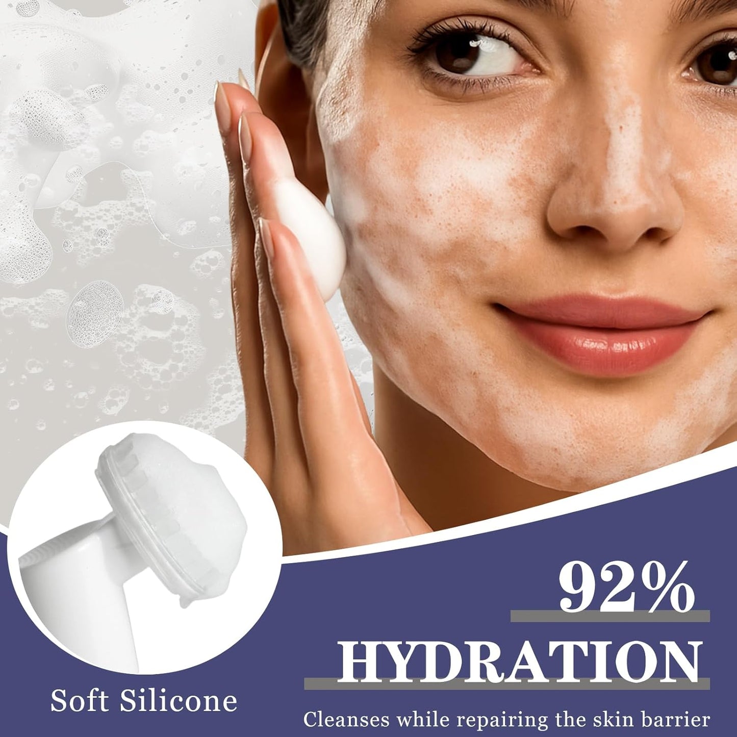 SINPIN aobenz Hydra-Purify Foaming Face Wash for Women & Men with Niacinamide, Squalane + Panthenol - Hydrating Facial Cleanser with Brush for All Skin Types | Gentle Face Cleanser for Women, 3.38FL