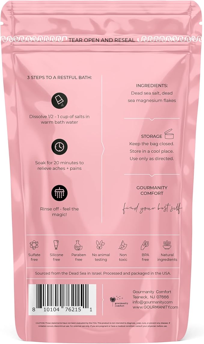 Gourmanity Comfort 2LB Unscented Magnesium Flakes for Bath with Wood Bath Salt Scoop, Bath Salts for Women Relaxing, Pregnancy Bath Soak Relief for Pregnant Women Aches & Pains [32oz/2LB]