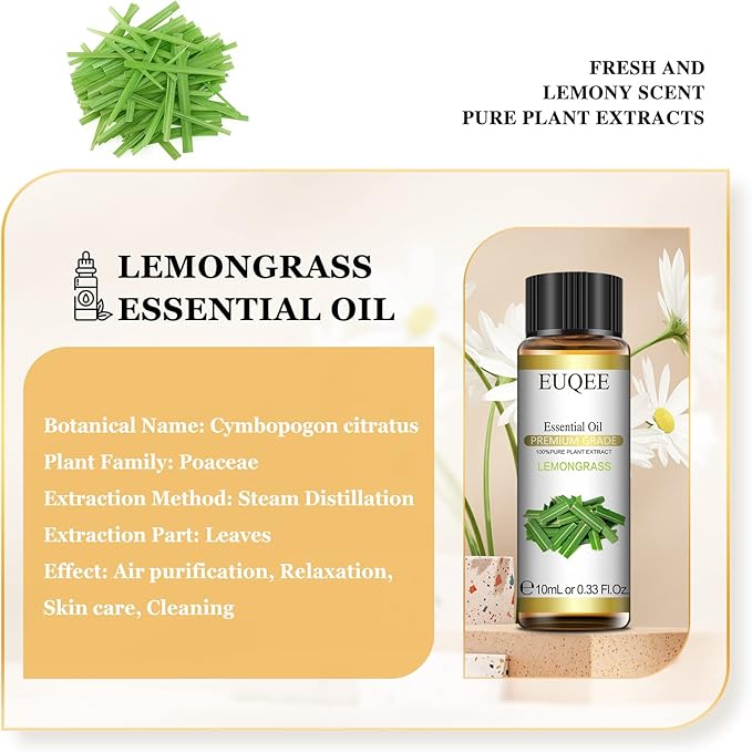 Lemongrass Essential Oil 0.33 oz/10 ml Premium Essential Oil for Diffusers, Humidifier, Candle Making, DIY Soap