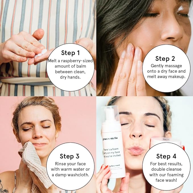 grace & stella Cleansing Balm - Oil-Based Makeup Remover - Gentle & Moisturizing Facial Cleanser, Non-Stripping Formula for Double Cleansing Heavy Makeup - Vegan Fragrance-Free Skincare (164g / 5.8oz)