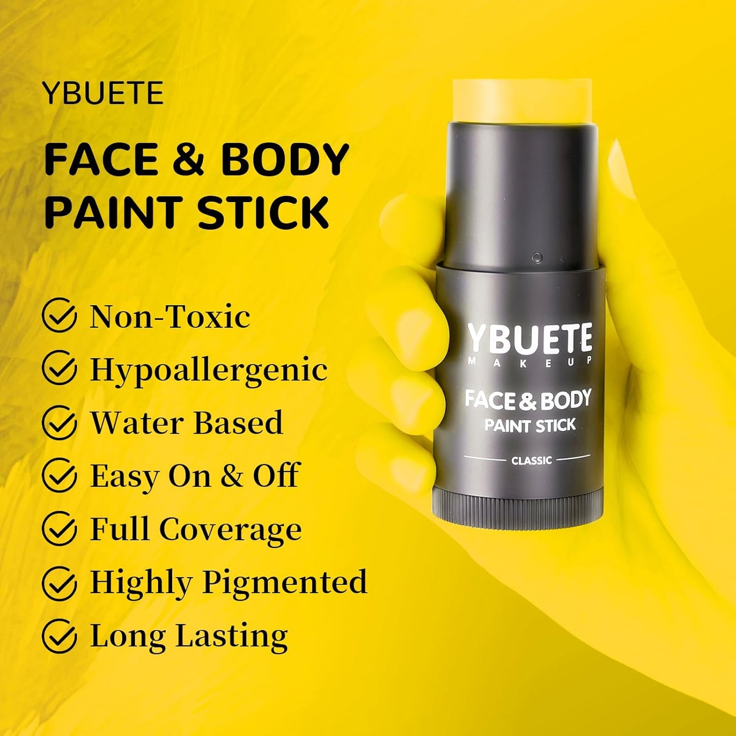 Yellow Face Body Painting Stick, Professional Full-coverage Cream Yellow Face Paint for Halloween SFX Makeup Clown Costume Party, Washable Bright Eye Cheek Art Stick for Adult Festival Carnival