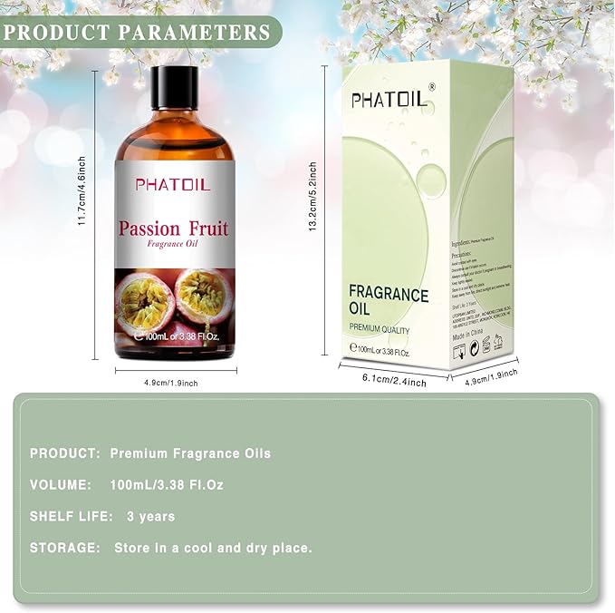 3.38FL.OZ Passion Fruit Fragrance Oils for Aromatherapy, Essential Oils for Diffusers for Home, Perfect for Diffuser, Yoga, Skin Care, DIY Candle and Soap Making - 100ml