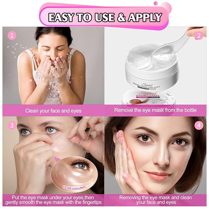 Under Eye Mask, 60 PCS Under Eye Patches for Dark Circles,Gel Pads Puffiness & Dark Circles Treatment,Reduces Wrinkles & Fine Lines,Improves & Firms Eyelids Skin (Snail Hydroge)