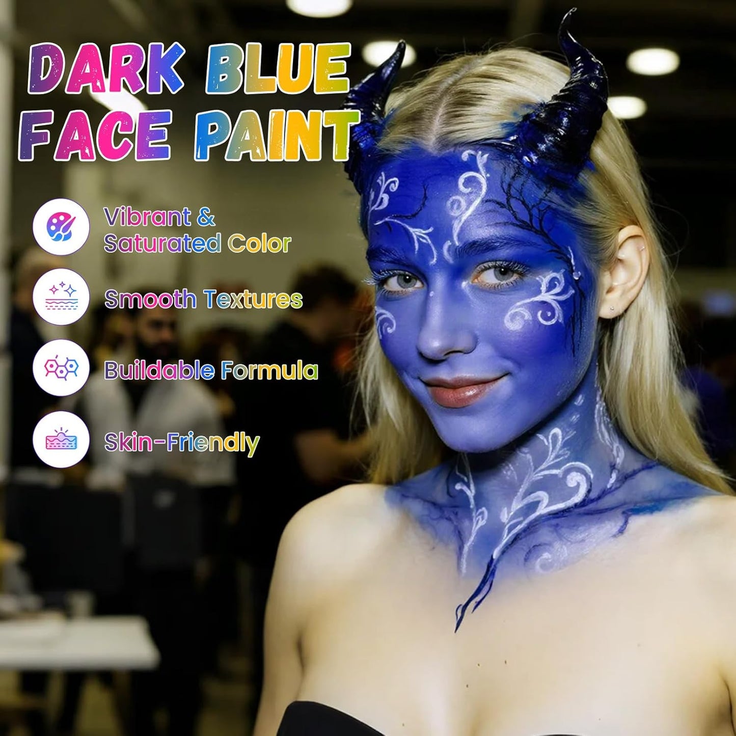 Dark Blue Face Paint, Water Based Facepaint, Non Toxic Dark Blue Body Paint, High Pigment Face Painting for Halloween, Easter, Costume, Themed Parties, Cosplay 1.06 Oz.