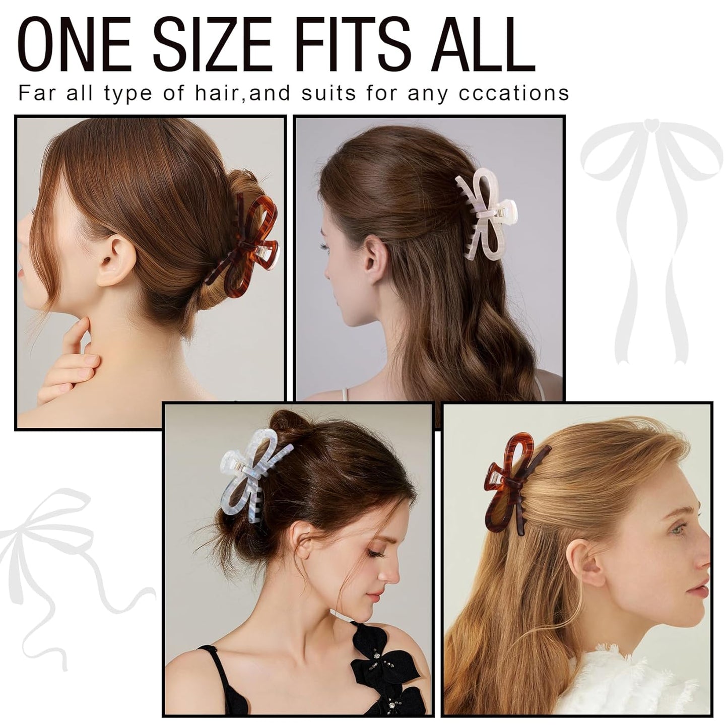 Jayongnee 3 PCS Bow Hair Claw Clips for Women - Non-Slip Hair Clamps for Thin or Thick Hair - Cute Butterfly Hair Accessories for Women Girls - Elegant Hair Styling Accessories (bow 3, large)