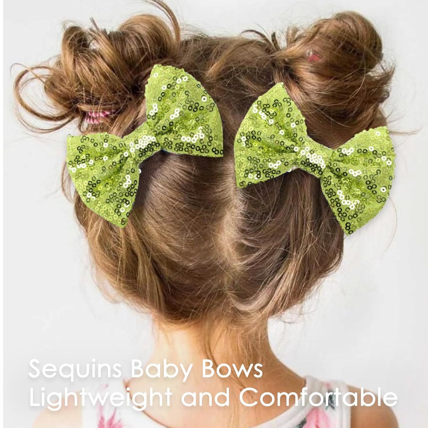 KISZU 4 Inch Sequin Glitter Hair Bows Clips, Sparkling Bling Little Bow HairPins Hair Accessories for Baby Girls Kids Children Teens and Women (Apple Green)