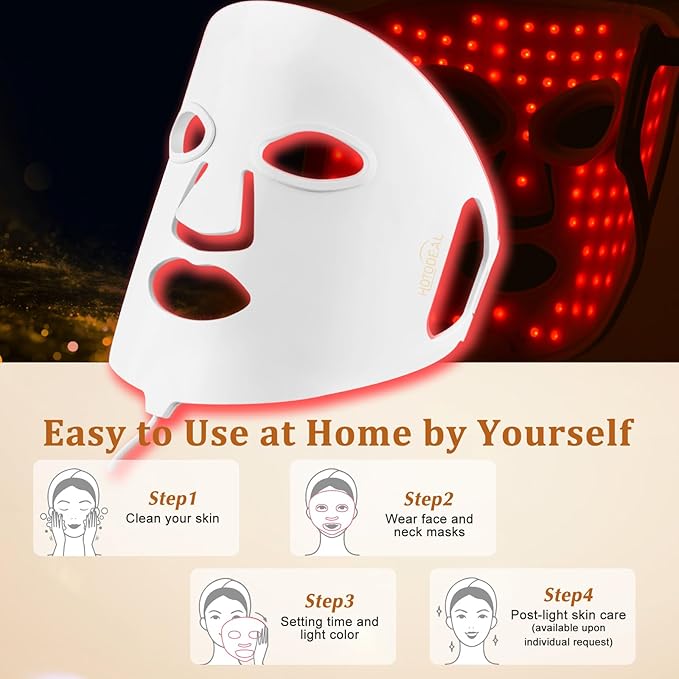 Hotodeal LED Face Mask Light Therapy,7 Colors Light Therapy for Face & Neck Mask,Skin Rejuvenation Anti-aging Beauty LED Mask,Silicone Material Foldable for Easy Carrying