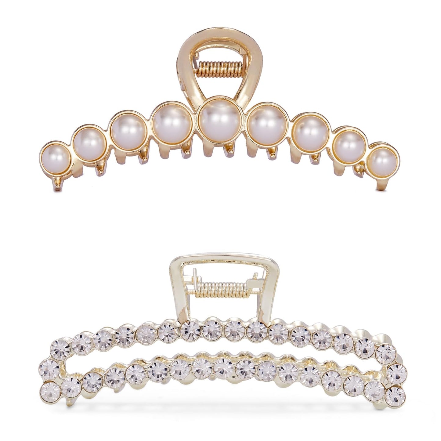 Metal Rhinestone Hair Claw Clips Imitation Pearl Hair Jaw Clips Non Slip Barrettes Hair Clasps Accessories for Women Ladies (2 Pack)