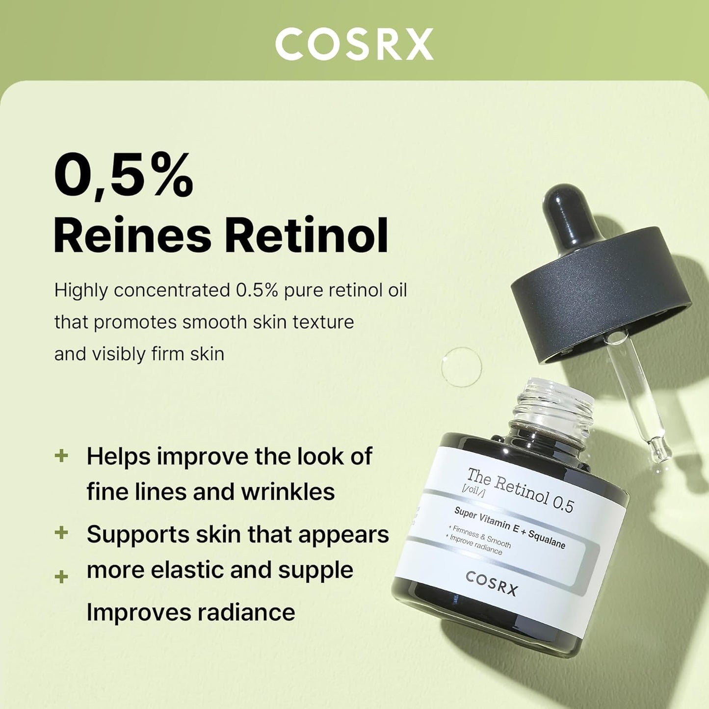 COSRX Retinol 0.5 Oil, Anti-aging Serum with 0.5% Retinoid Treatment for Face, Reduce Wrinkles, Fine Lines, & Signs of Aging, Gentle Skincare for Day & Night, Not Tested on Animals, Korean Skincare