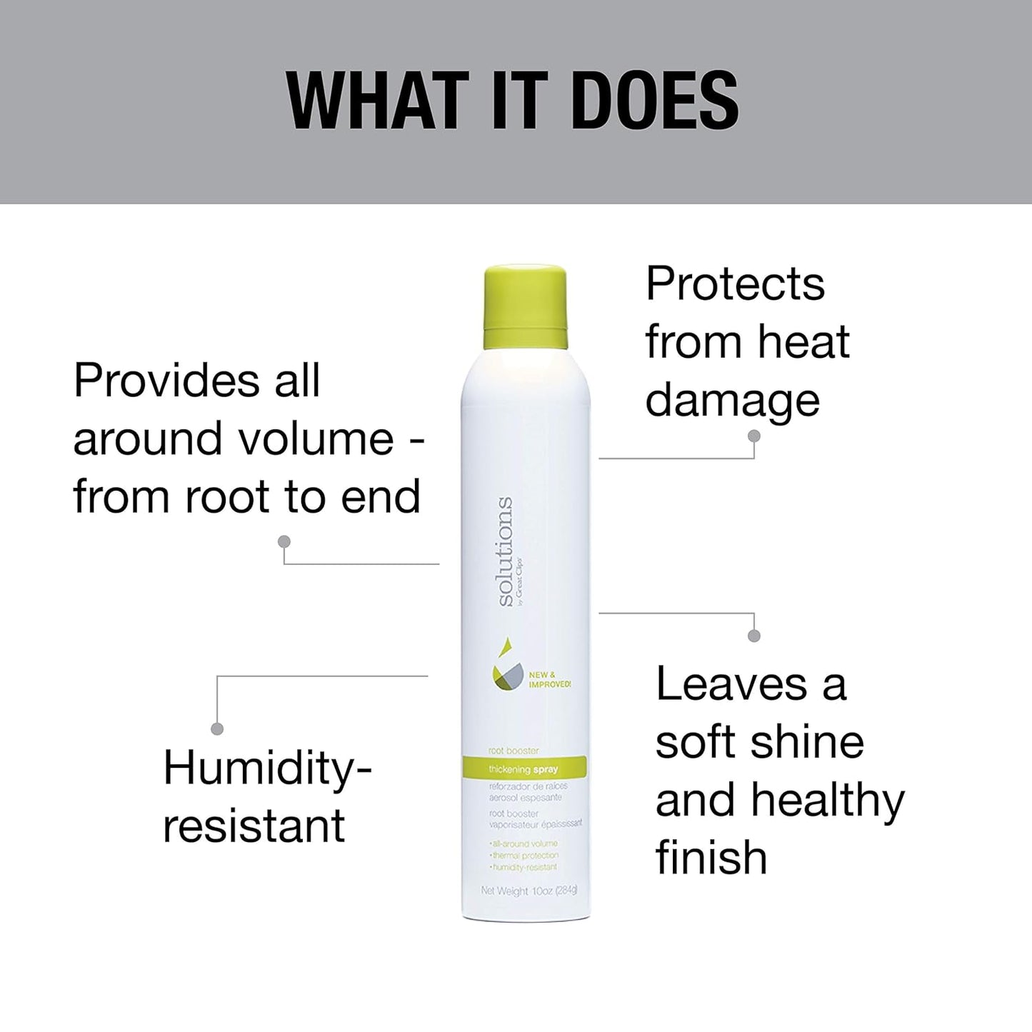 GREAT CLIPS Solutions Root Booster Thickening Spray, 10oz | Protects Against Humidity & Heat Damage | Adds Volume, Body & Lift | For Fine to Medium Hair