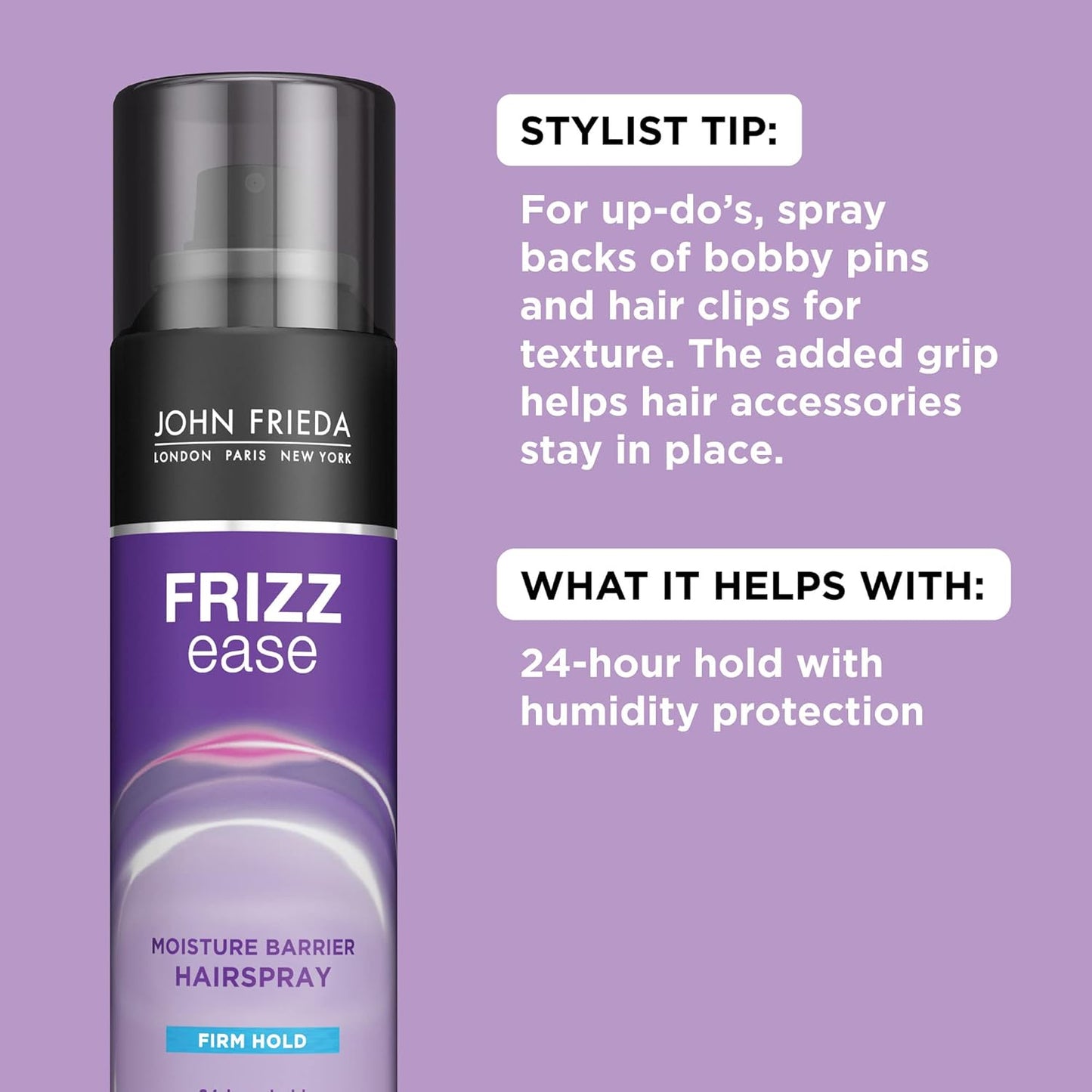 John Frieda Frizz Ease Moisture Barrier Hairspray, Firm Hold Hairspray, Seals Out Moisture, Blocks Frizz, Protects Against Heat, and Keeps Hair Straight with Long-Lasting Hold, 12 Oz, Pack of 2